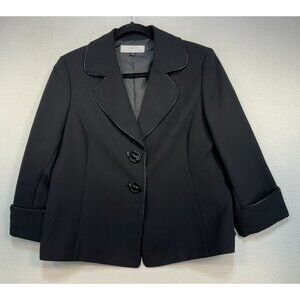 Tahari Arthur S. Levine Womens Blazer Size 12 Black Piped Trim